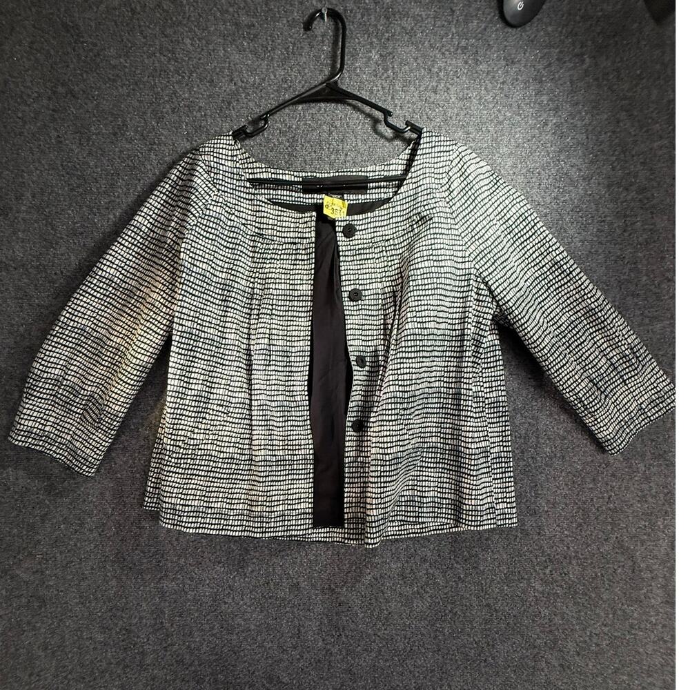 Apostrophe Women's Black & White Grid Print Cropped Button Front Blazer Size 14